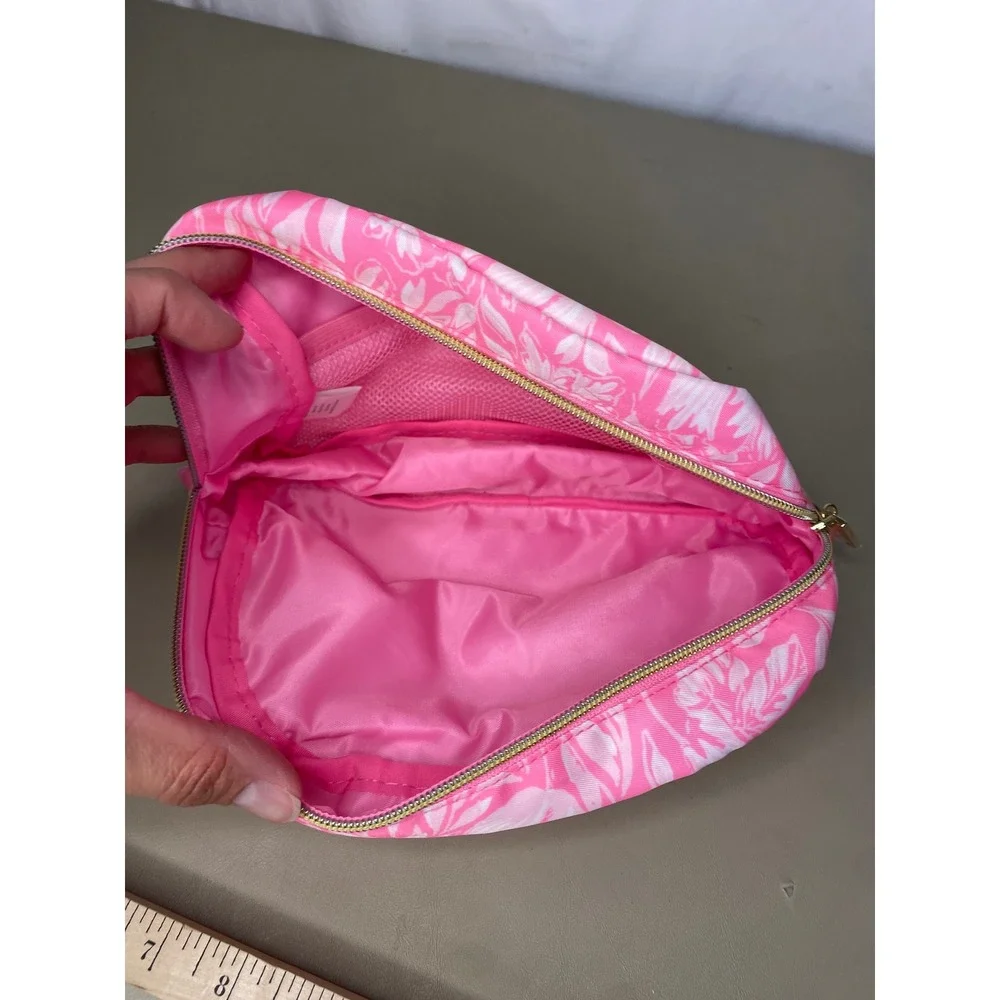 Lilly Pulitzer Pink White Floral Makeup Bag Cosmetic Travel Pouch Vacation